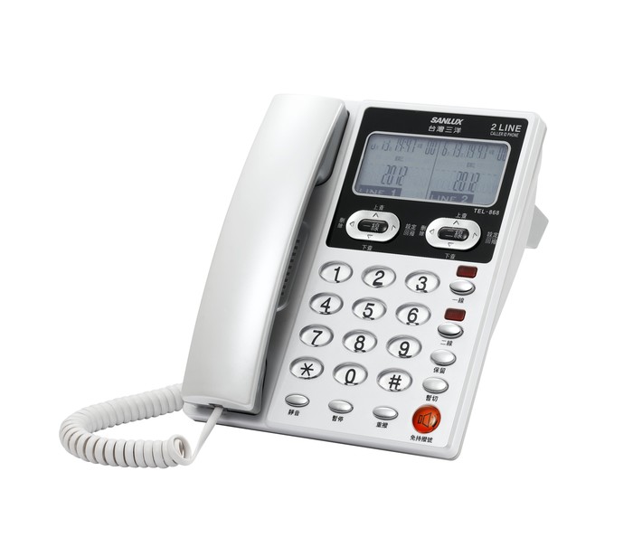 台灣三洋SANLUX 雙外線/雙螢幕來電顯示電話機 (共四色) TEL-868白★80B018